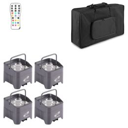 4x ETEC Rechargeable LED Par Spotlight E412 with 4x12W RGBWA + UV Wireless DMX with carrying bag
